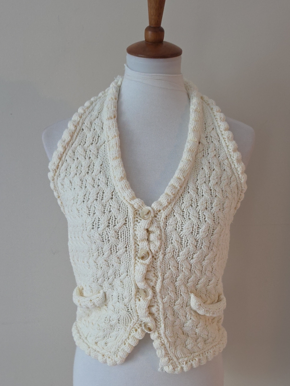 Line And Dot Cream Cable Knit Halter Vest Sweater